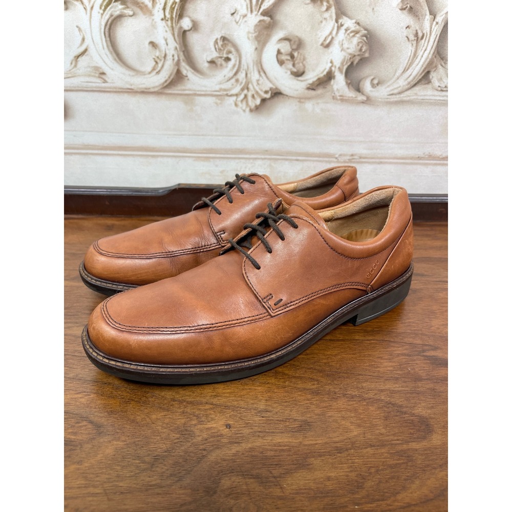 Ecco Mens Holton Cognac Brown Leather Apron Toe Oxford Size 46 US 12-12.5